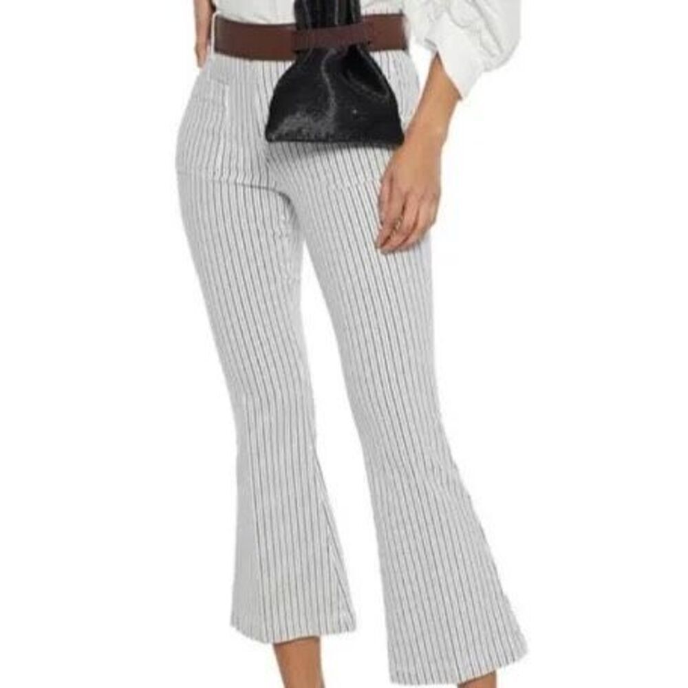 FRAME Le Bardot Crop Flare Jeans 31 Black White Stripe High Rise Cropped